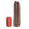King Cock 11 Inch Realistic Dildo Two Cocks One Hole -Brown