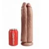 King Cock 11 Inch Realistic Dildo Two Cocks One Hole -Tan