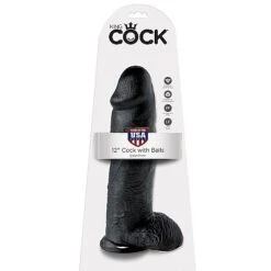 King Cock 12 Inch Realistic Dildo With Balls -Black -Sex Shop king cock 12 inch realistic dildo with balls black 4
