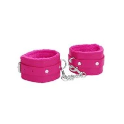 Ouch Plush Leather Handcuffs-pink