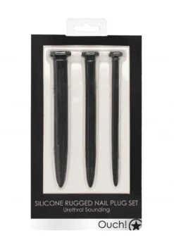 Ouch Silicone Rugged Nail Plug Set - Urethral Sounding - Black -Sex Shop ouch silicone rugged nail plug set urethral sounding black 4