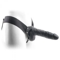 Real Rapture Hollow Strap On Dildo 8 Inch Black With Balls