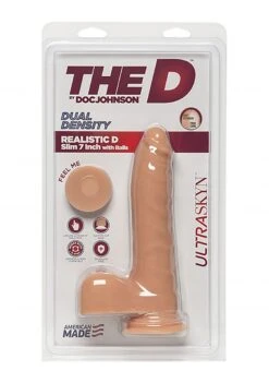 The D™ - Realistic D - ULTRASKYN™ Slim 7" Dildo With Balls - Vanilla